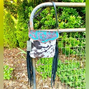 MYRA AQUA HAND-TOOLED BAG